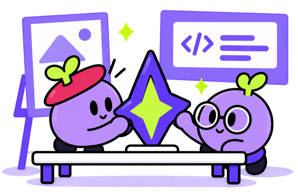 Two Specksy creators, an artist and a developer, building the Specksy star together